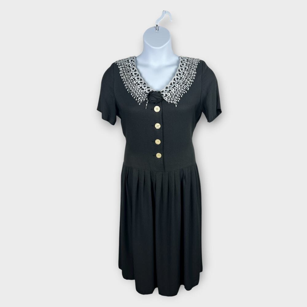 Jeffrey‎ & Dara Linda Hutley Black Lace Cottage Whimsy Goth Midi Dress Sz 14